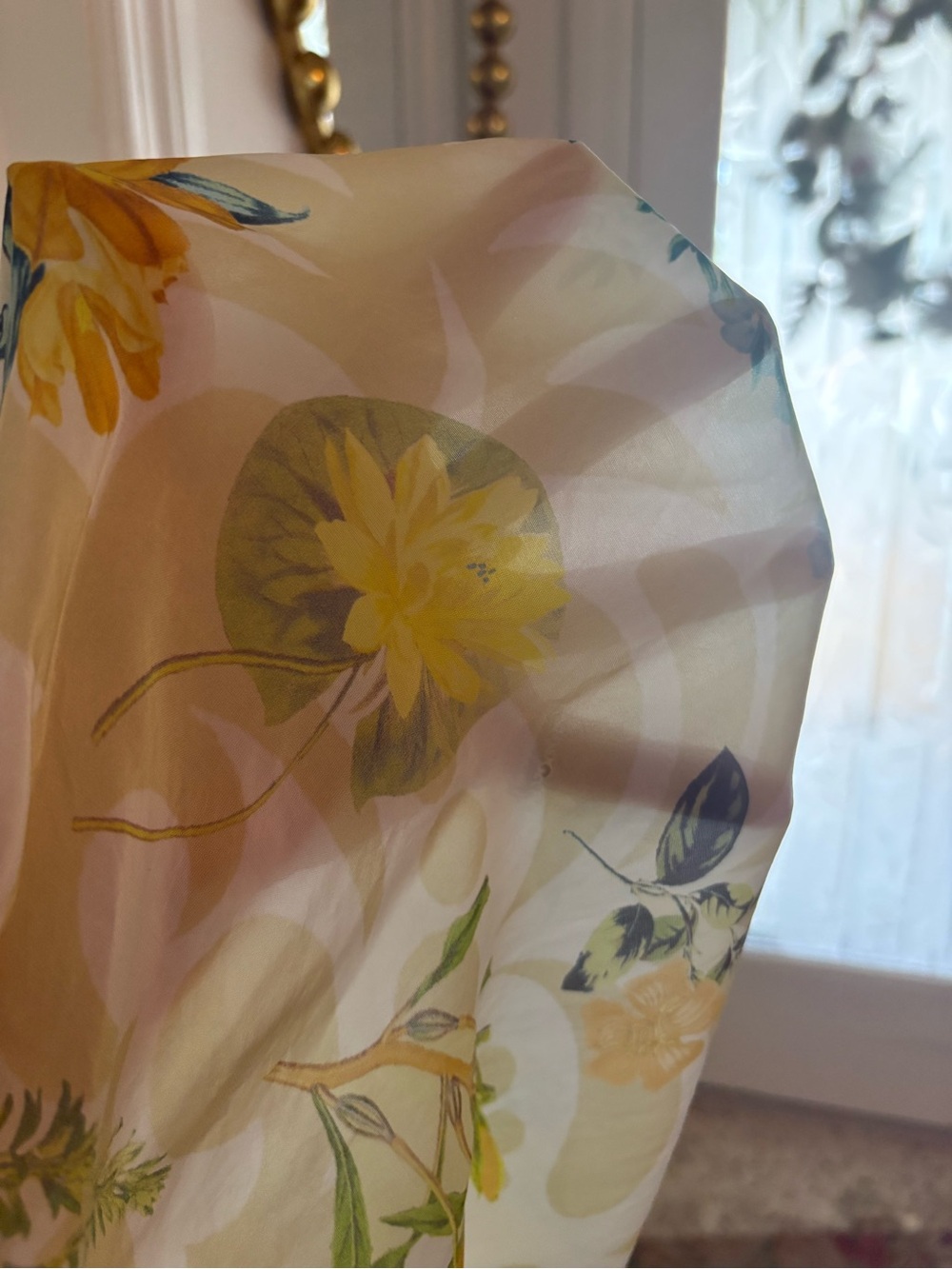 JOHNNY WAS Vintage Look Floral Print Sleeveless Dress. Sheer! White Yellow - Picture 3 of 8